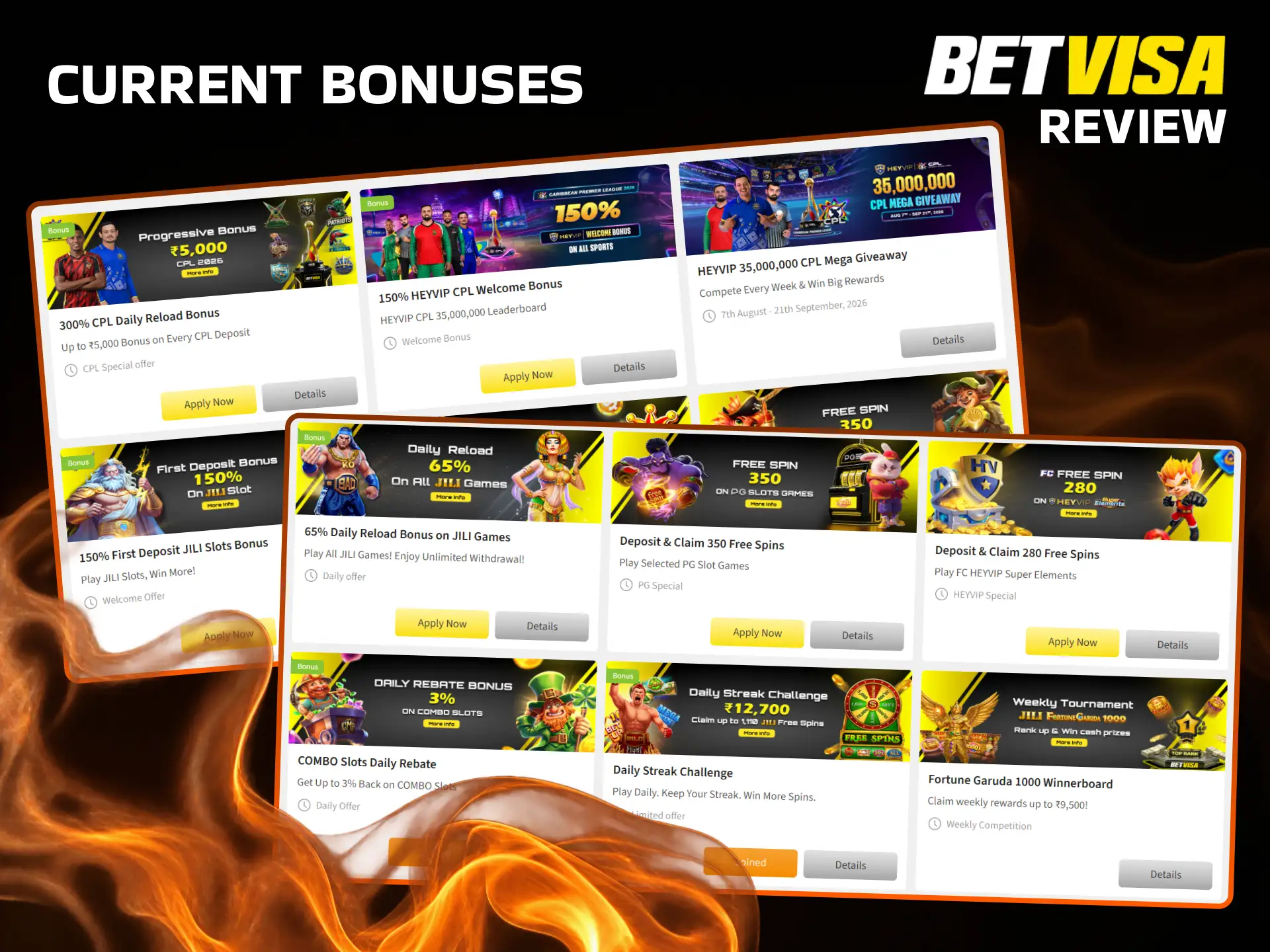 Check out bonuses available on the BetVisa promotions page.