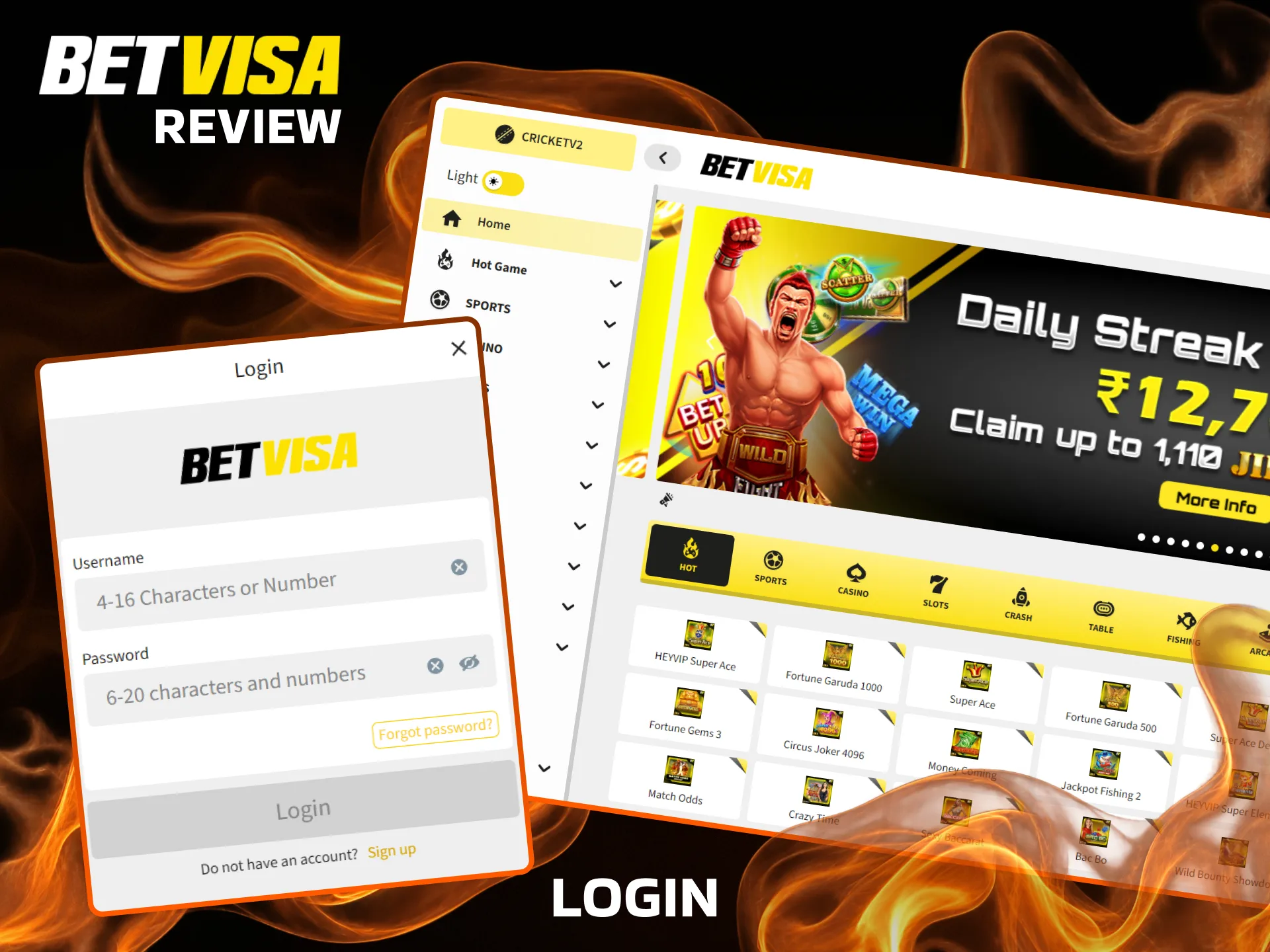 Log in with your credentials and access your BetVisa account.