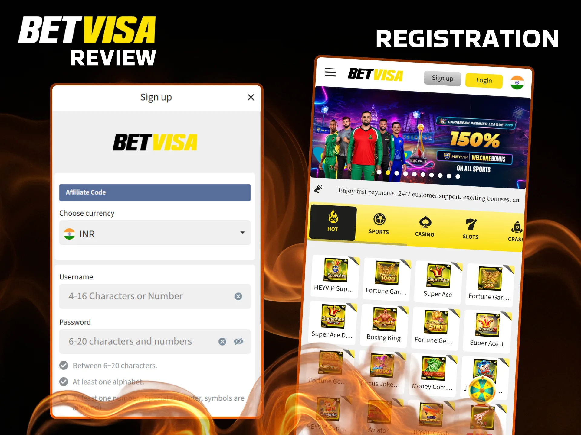 Create an account on the official BetVisa platform.