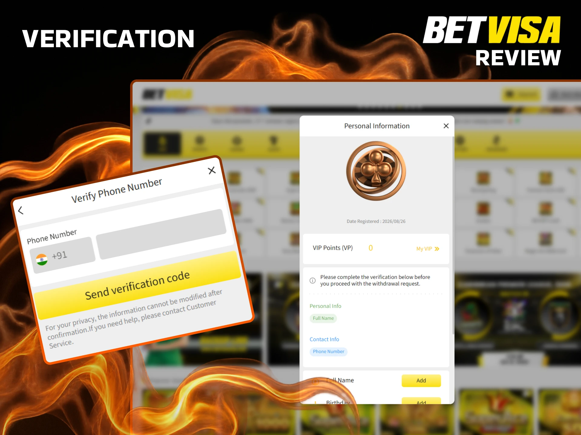 Before placing a bet, verify your BetVisa account to get full access to the platform.