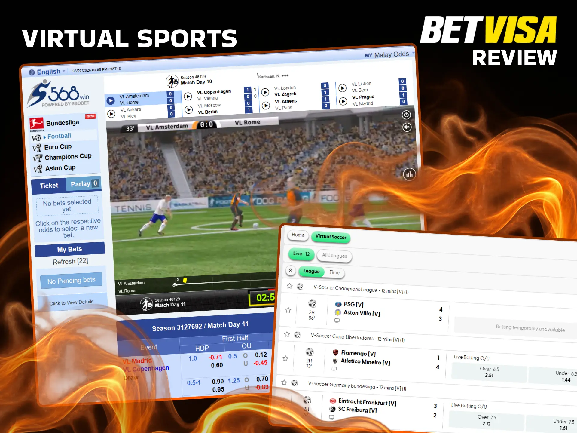 BetVisa offers virtual sports for betting, such as football, horse racing, basketball, etc.