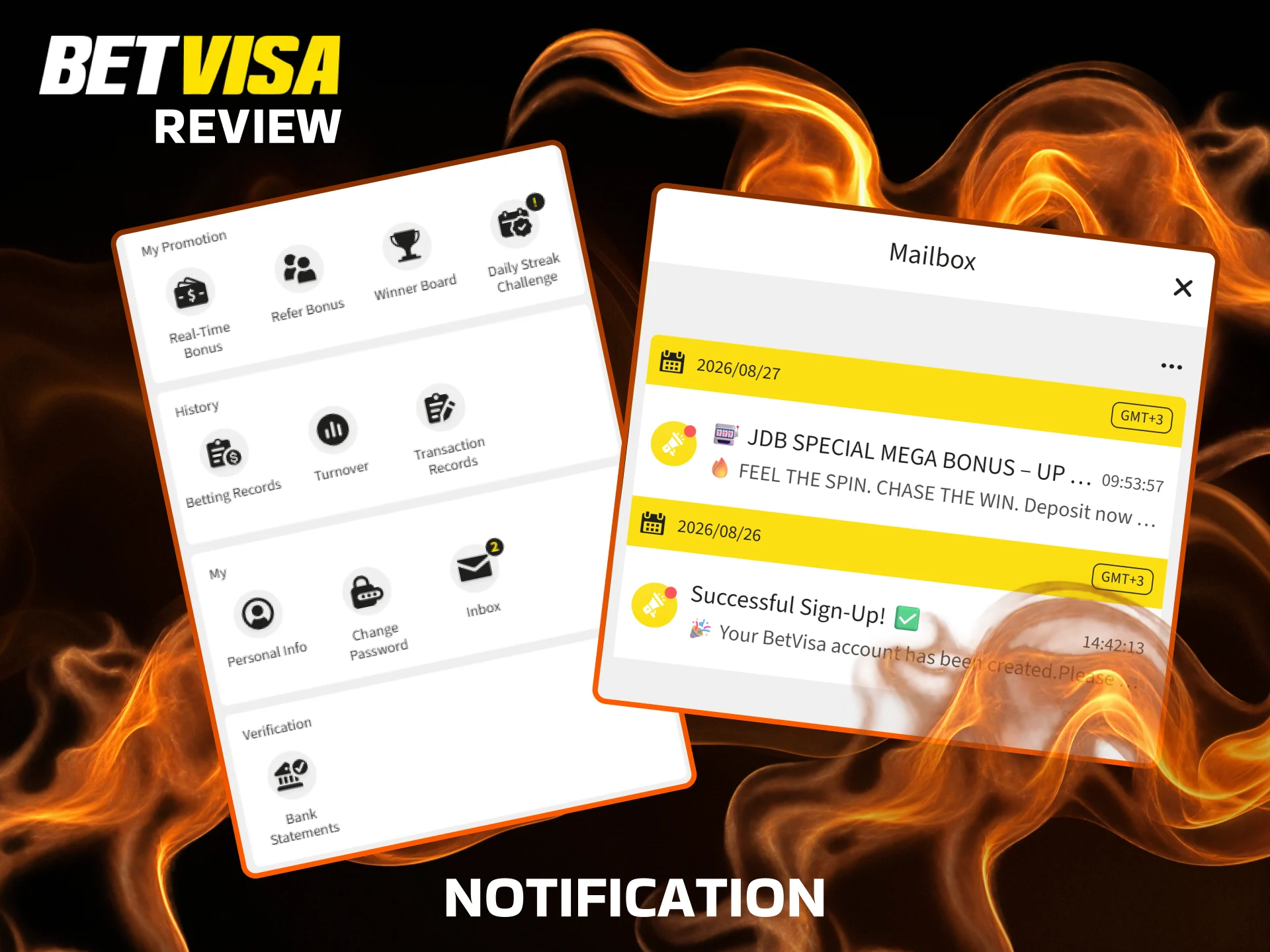 Get instant notifications in the BetVisa app.