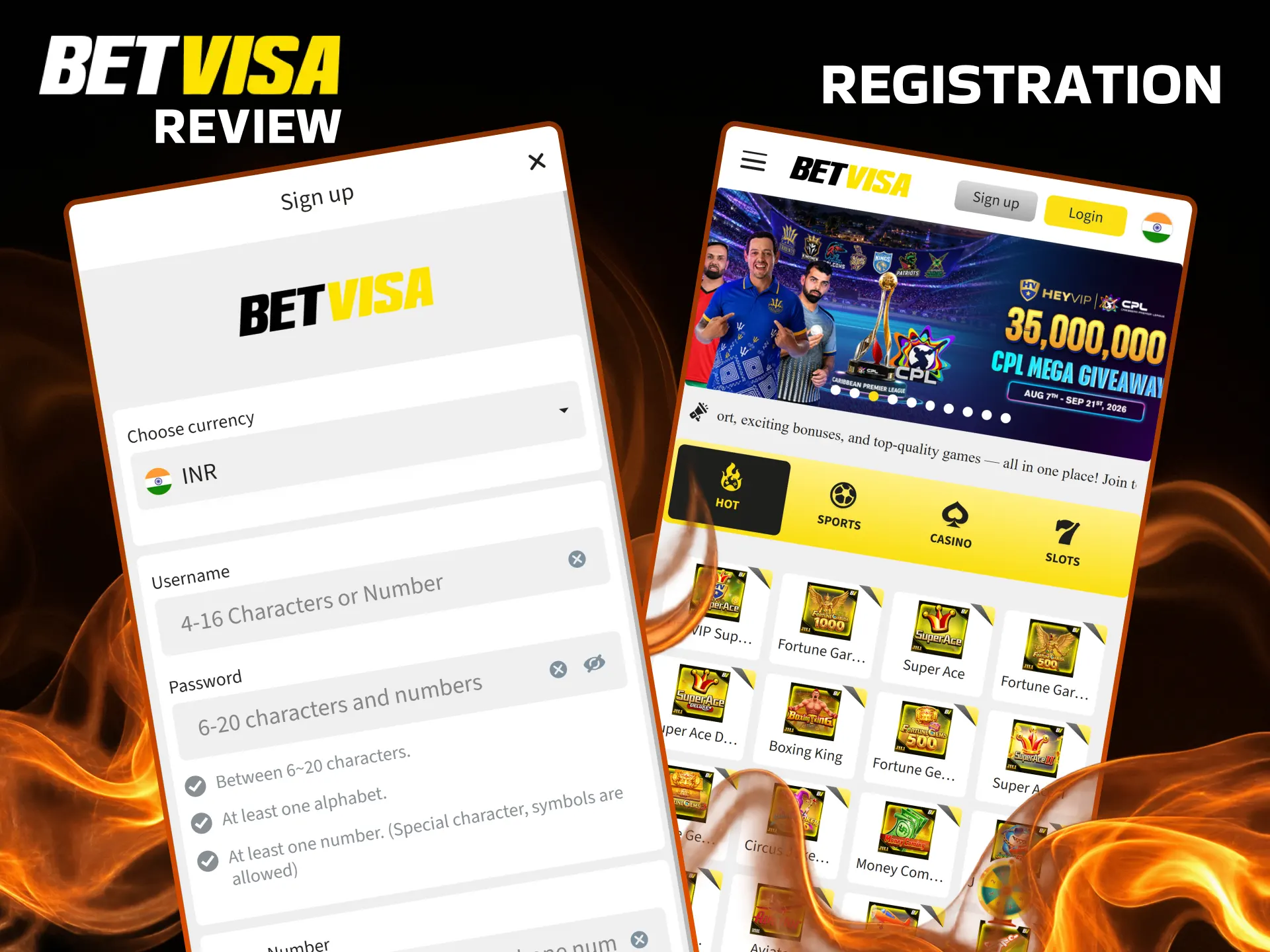 Install the BetVisa app and complete the quick registration.